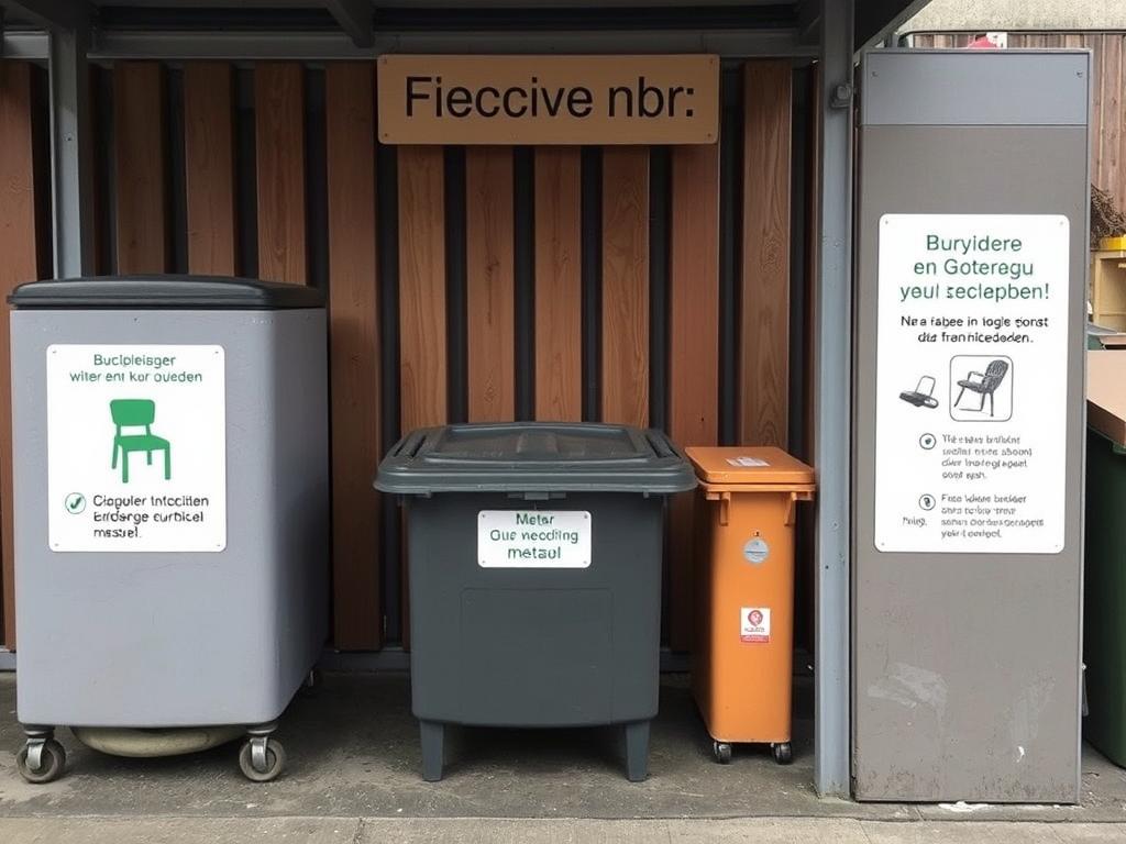 Återvinningsstation för möbler i Göteborg med tydliga skyltar