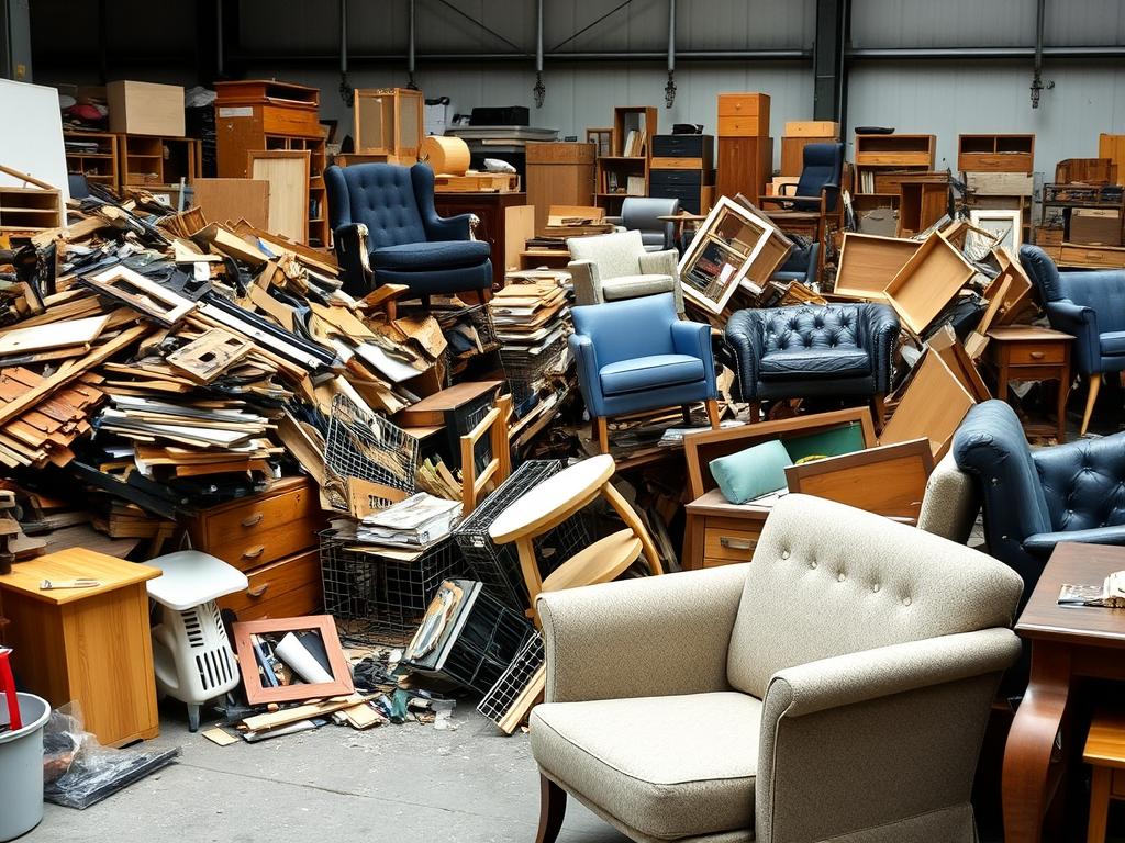 Möbler som sorteras för återvinning i Göteborg