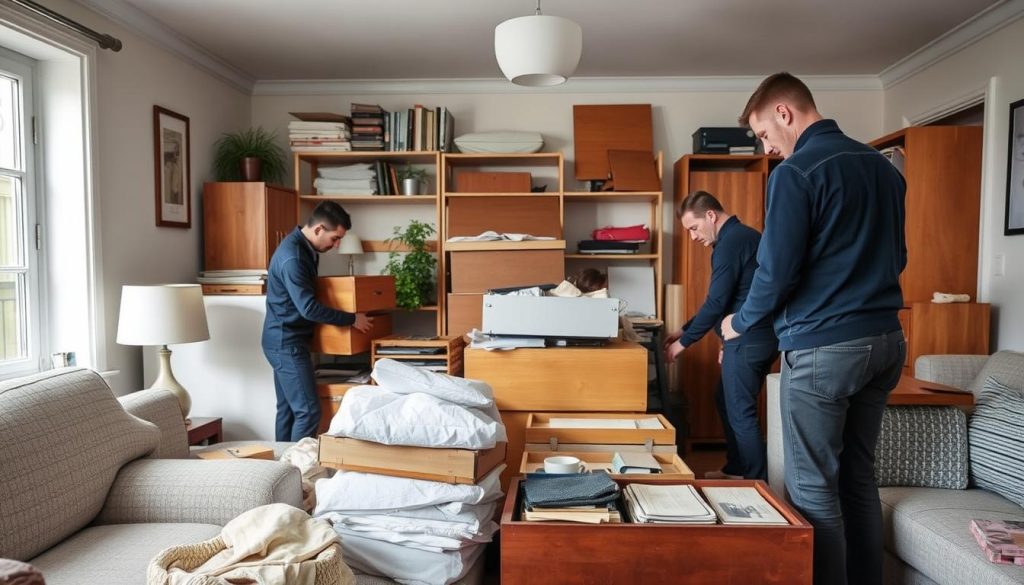 Professionell dödsbotömning i Göteborg med personal som sorterar möbler och tillhörigheter